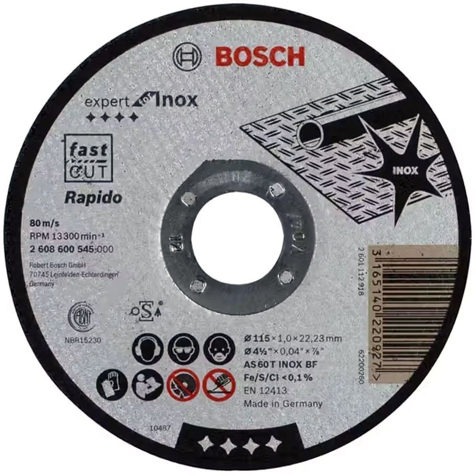 Bosch 115mm Rapido Straight Cutting Disc Expert For Inox - 2608600545