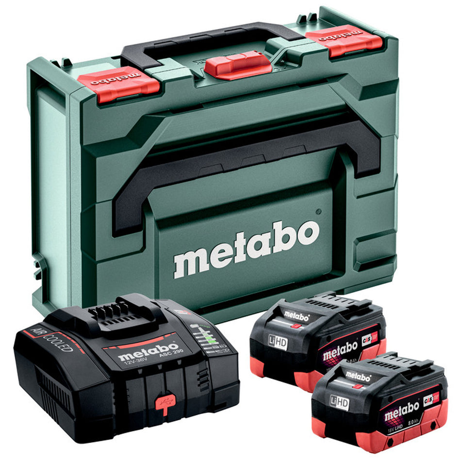 Metabo Basic Set 12-36V 2 x 8.0Ah LiHD Battery with ASC 290 AIR COOLED Charger & Metabox 685303380