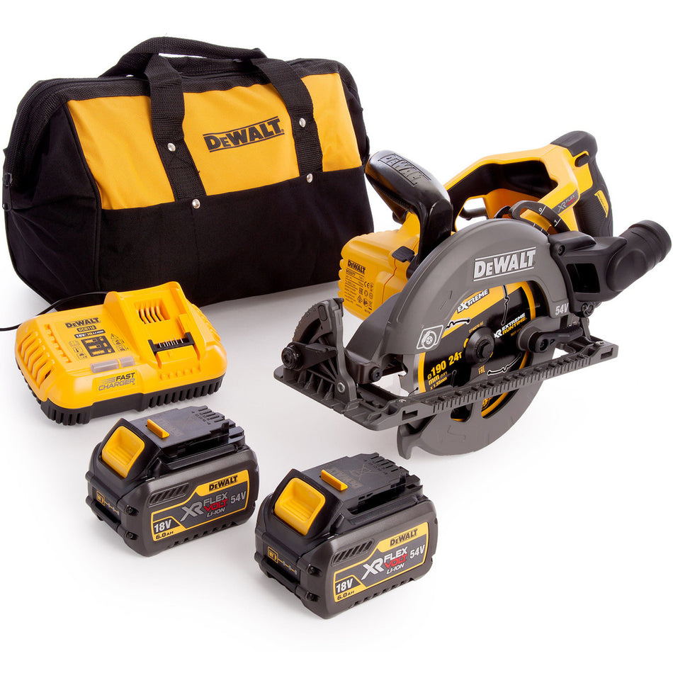 Dewalt DCS577T2 54V Flexvolt Brushless 190mm Circular Saw 2 x 6.0Ah Battery Charger & Bag