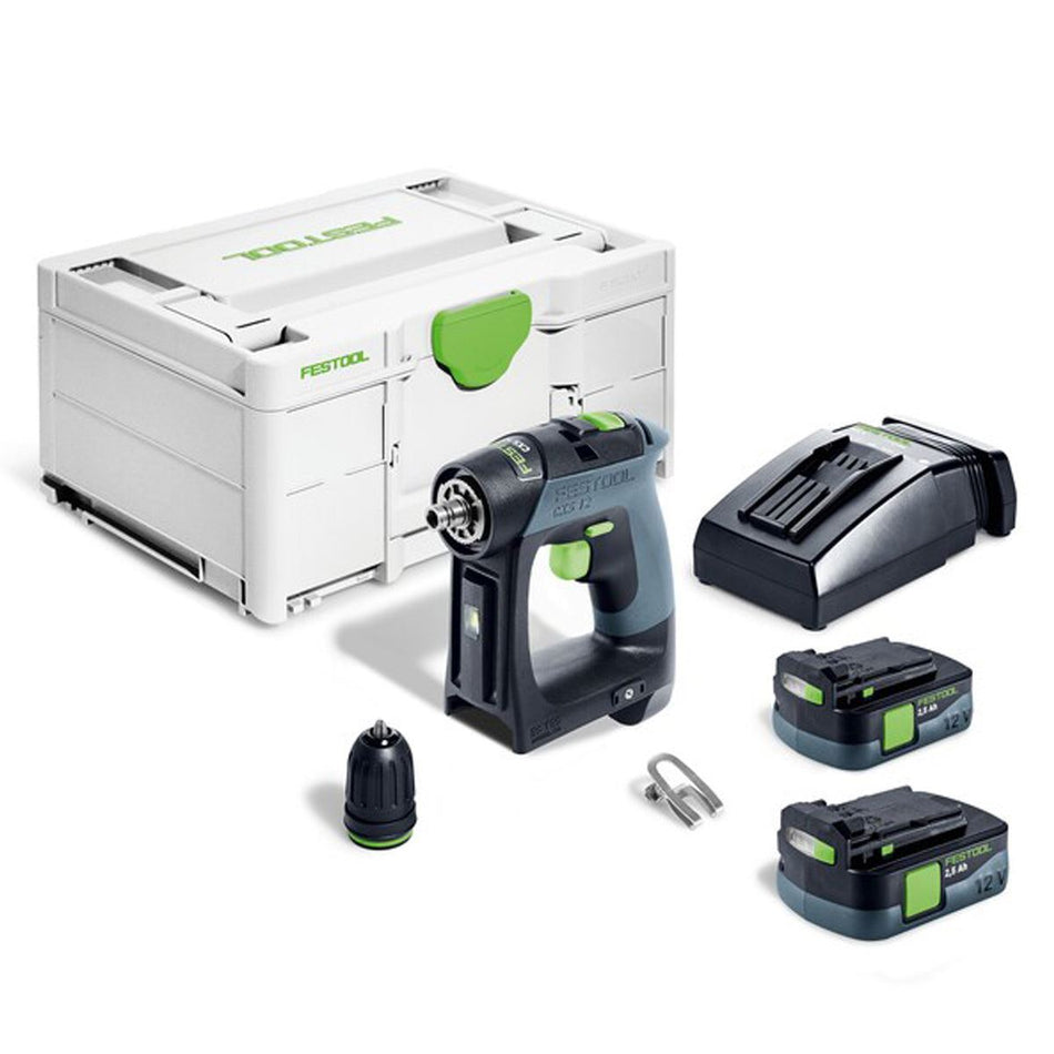 Festool CXS 12 2,5-Plus GB 12V Brushless Drill Driver With 2 x 2.5Ah Batteries, Charger & Case - 576866