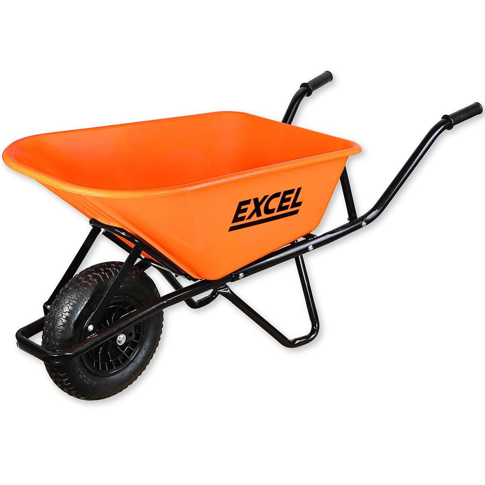 Excel Heavy Duty Orange Wheelbarrow with 100L HDPE Tray