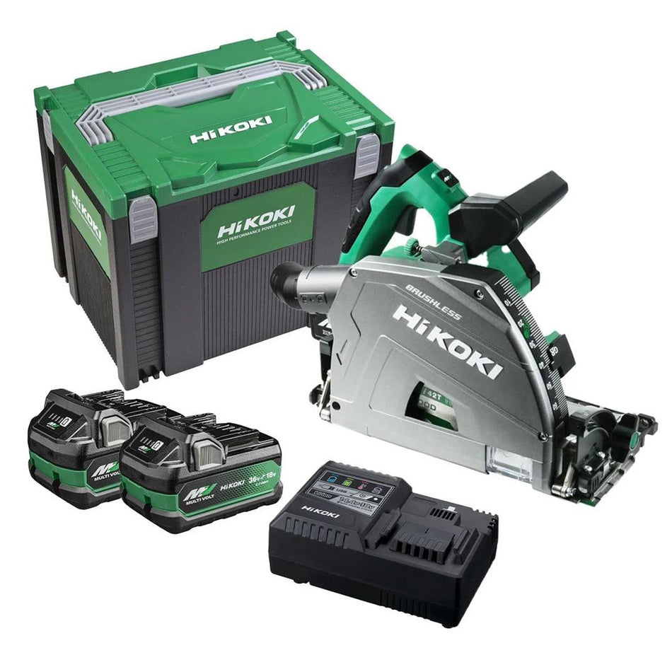 HiKOKI C3606DPAJVZ 36V MultiVolt Brushless 165mm Plunge Saw with 2 x 4.0/8.0Ah Battery, Charger & Case