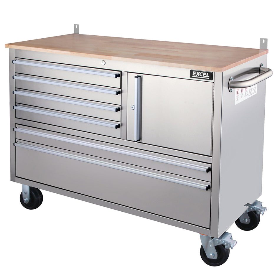 Excel 51" 6 Drawer 1 Door Stainless Steel Tool Chest Cabinet