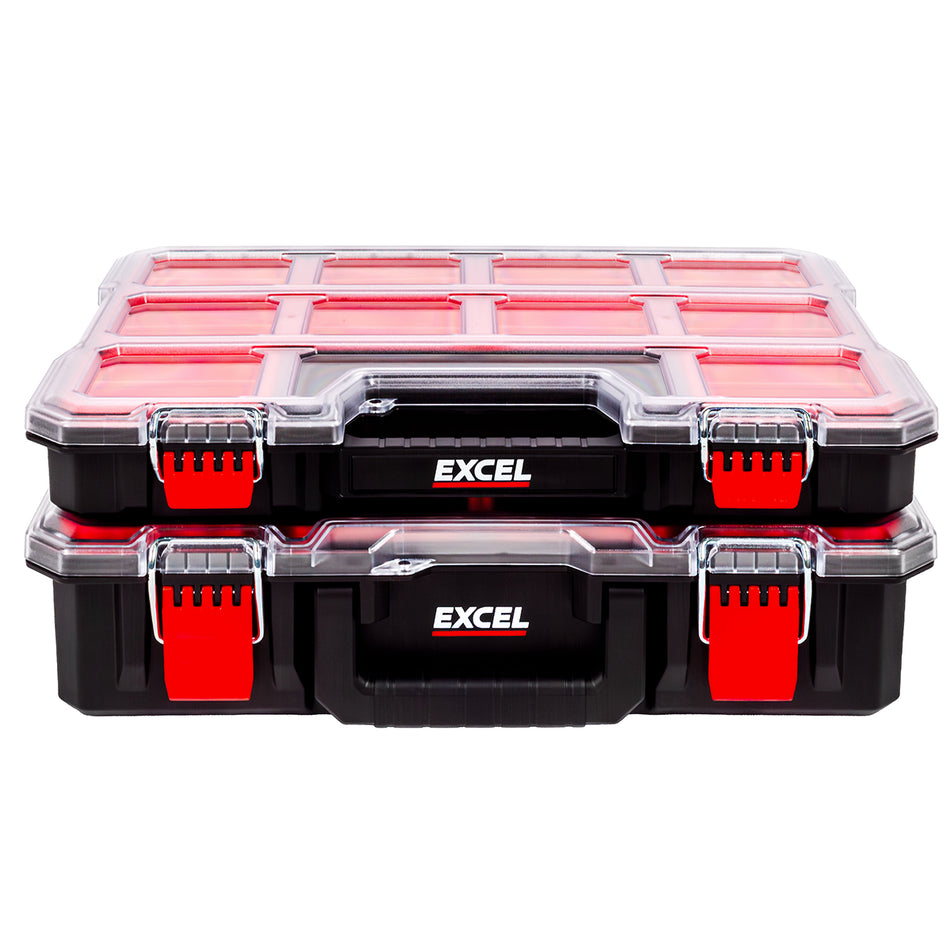 Excel 2-in-1 Tool Organiser Case, Portable Storage with Custom Dividers & Clear Lid