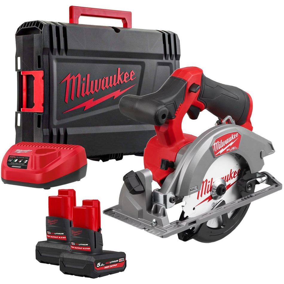 Milwaukee M12FCS442-502X 12V Brushless 140mm Circular Saw with 2 x 5.0Ah Battery Charger & Case 4933493490