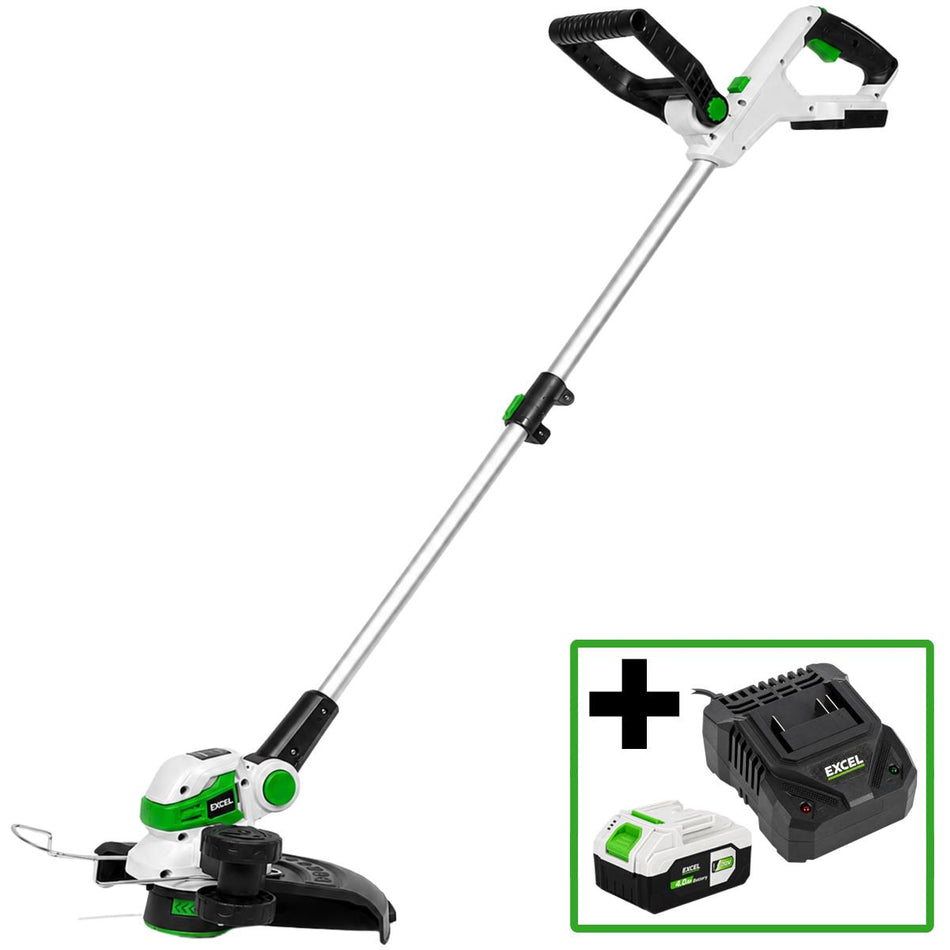 Excel 20V 12" Grass Trimmer with Adjustable Head & 1 x 4.0Ah Battery, Charger