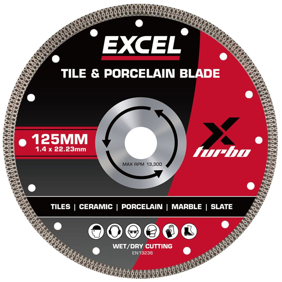 Excel 5" Diamond Blade for Cutting Ceramic & Porcelain - Wet & Dry Use