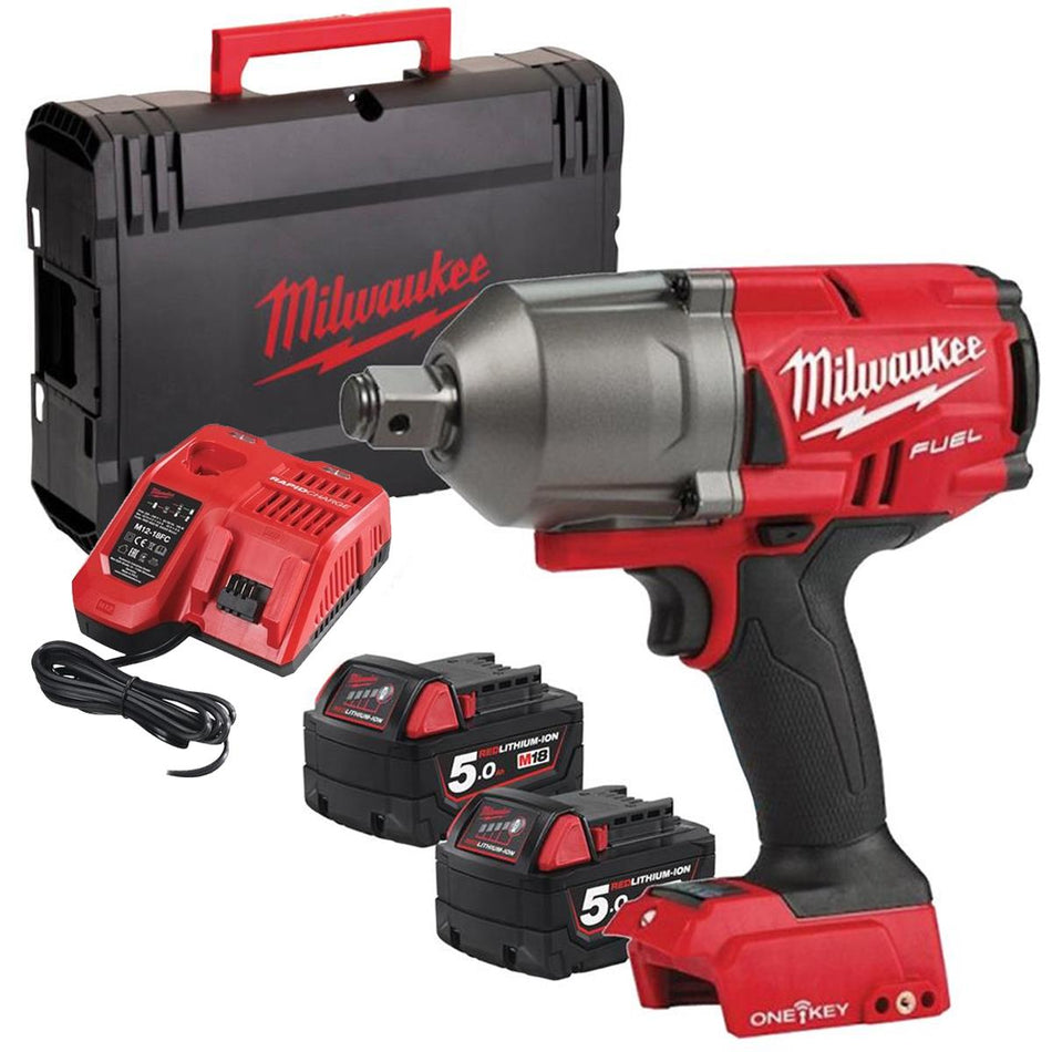 Milwaukee M18ONEFHIWF34-502X 18V Brushless 3/4" Impact Wrench with 2 x 5.0Ah Battery Charger & Case 4933459731
