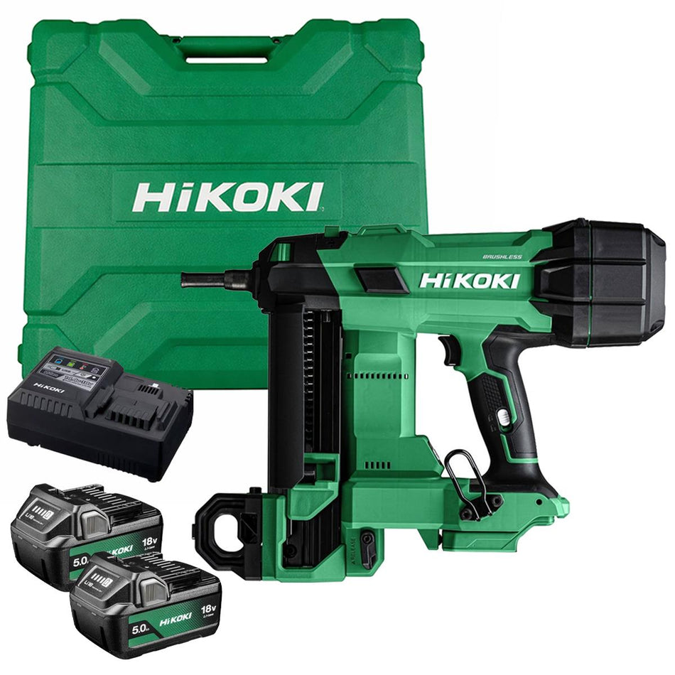 HiKOKI NC1840DAJPZ 18V Brushless Concrete Nailer with 2 x 5.0Ah Battery, Charger & Carry Case