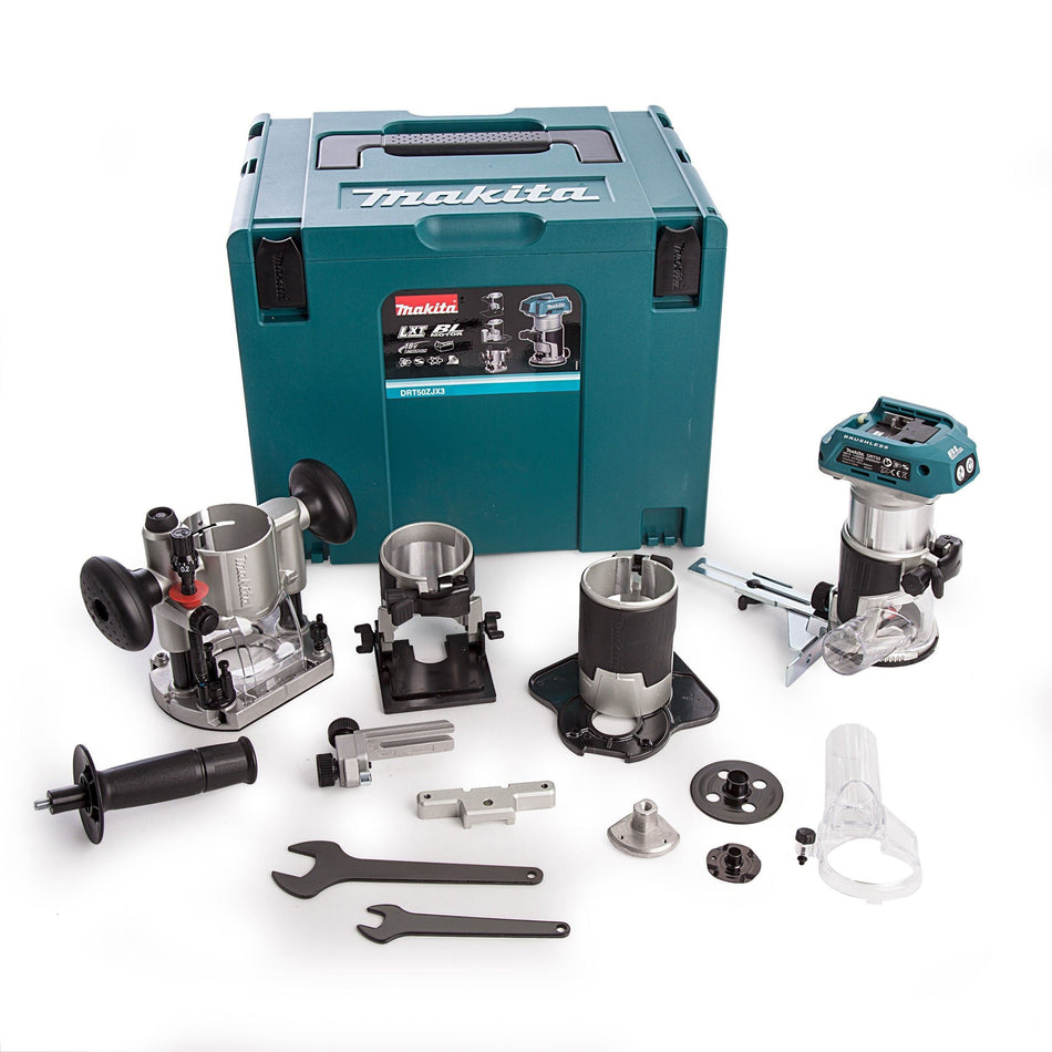 Makita DRT50ZJX3 18V LXT Brushless 1/4" Router Trimmer Body With Extra Bases In Case