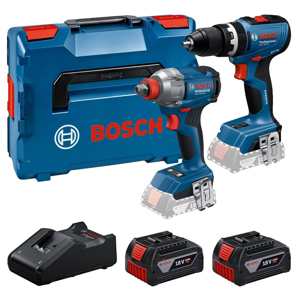 Bosch 0615A5008E 18V Brushless Combi Drill & Impact Driver/Wrench Twin Kit with 2 x 4.0Ah Battery, Charger & Case