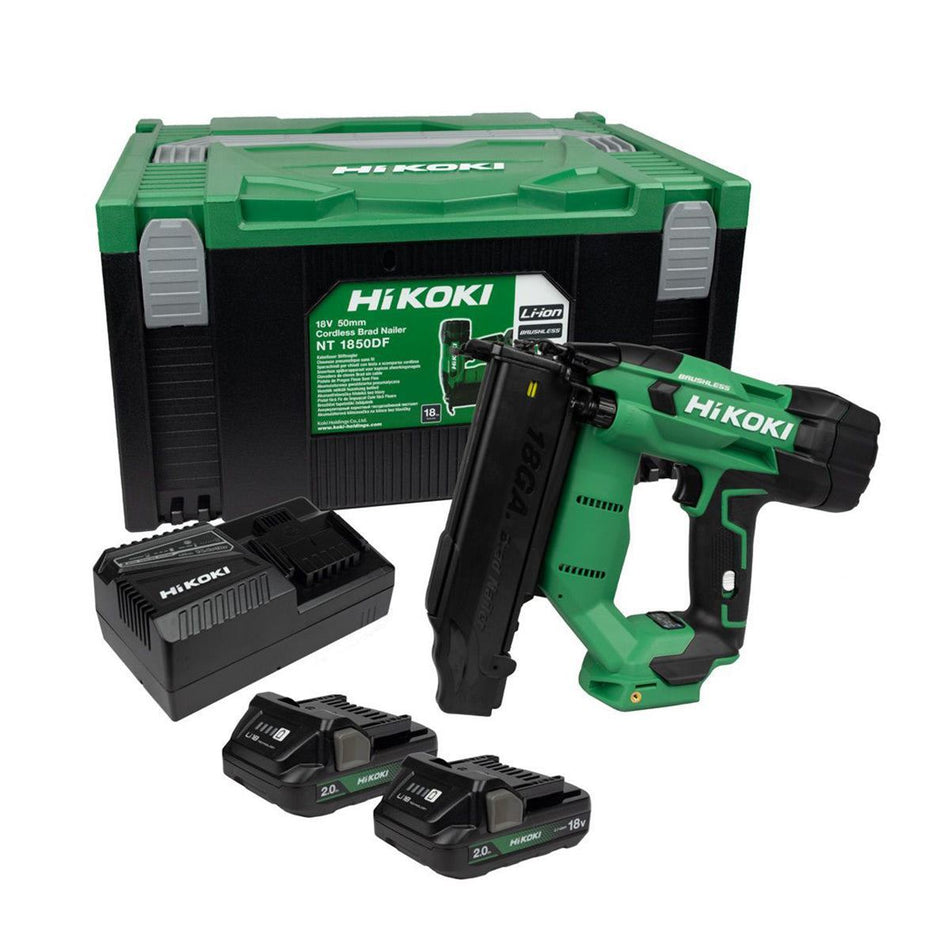 HiKOKI NT1850DFJXZ 18V Brushless 18G Brad Nailer with 2 x 2.0Ah Batteries, Charger & Case