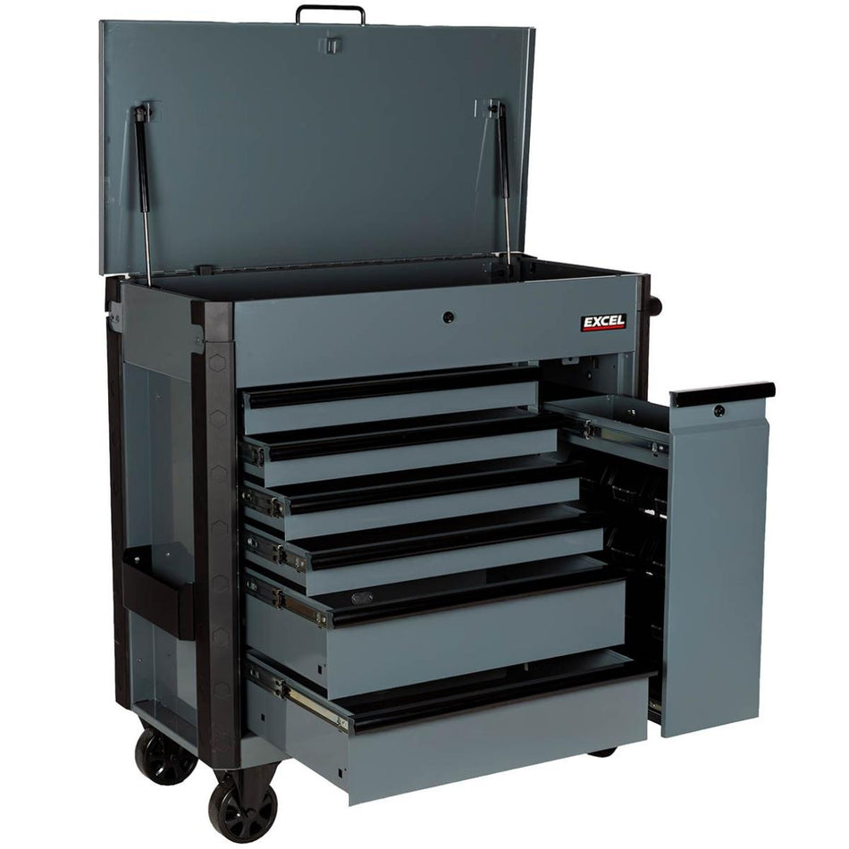 Excel 38" Heavy Duty 6-Drawer Tool Cabinet with Multi-Bin Organiser Black & Grey