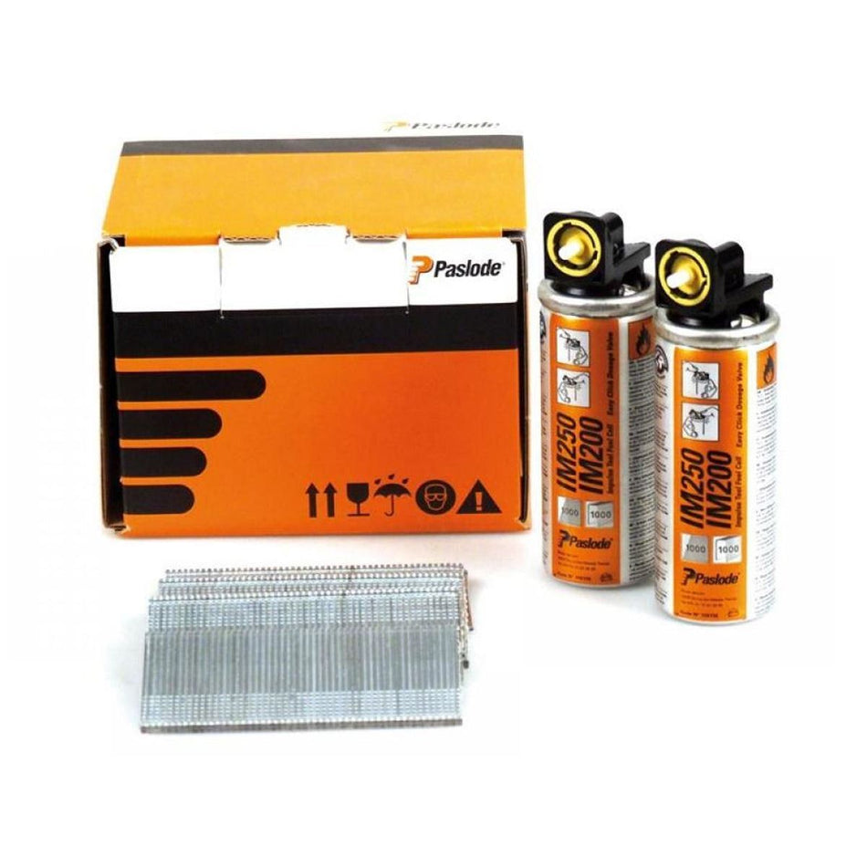 Paslode IM65 45mm 16 Gauge 2000 Straight Electro Galvanised Brad Nails With 2 Fuel Cells 921590