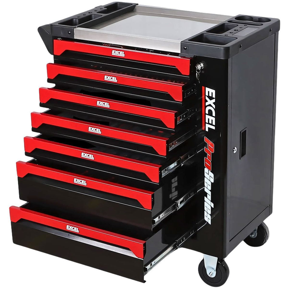 Excel 30" 7 Drawers Tool Chest Storage Roller Cabinet Black and Red