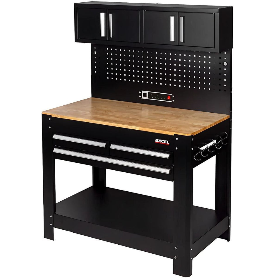 Excel 45" Workstation with Pegboard, 5 Drawers & Power Socket – Heavy-Duty Steel Workbench for Garage & Workshop