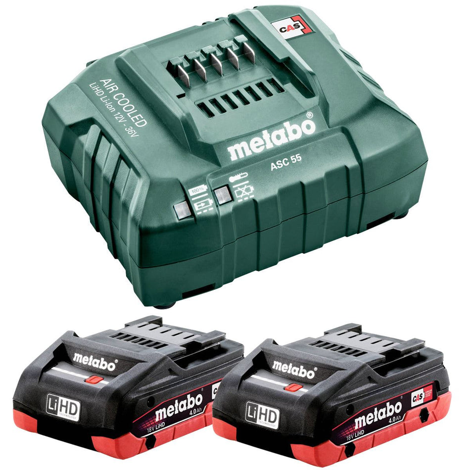 Metabo Basic Set 18V 2 x 4.0Ah LiHD Battery with ASC 55 Air Cooled Charger 685163380