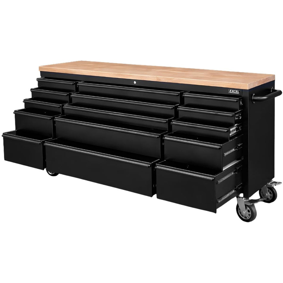 Excel 72" 15 Drawer Roller Tool Cabinet & Workbench - Heavy Duty Garage Storage