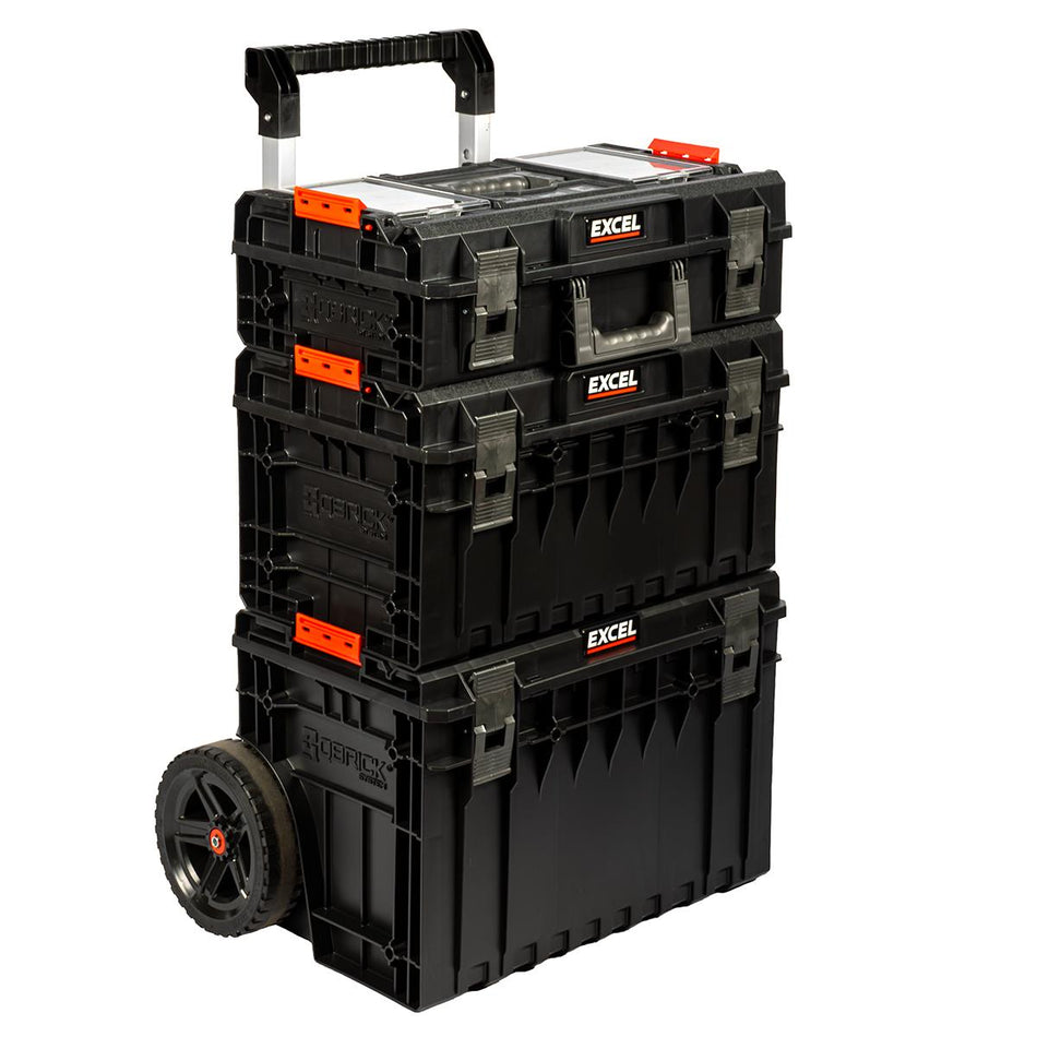 Excel Modular Stackable Tool Box Heavy Duty Mobile Storage 3 Piece Set with Wheels