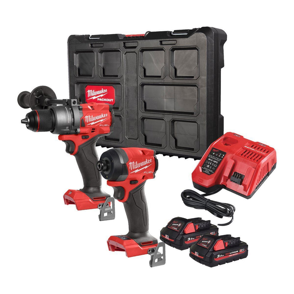 Milwaukee M18FPP2A3-302P 18V Fuel Brushless Combi Drill & Impact Driver with 2 x 3.0Ah Battery Charger & Case 4933499431