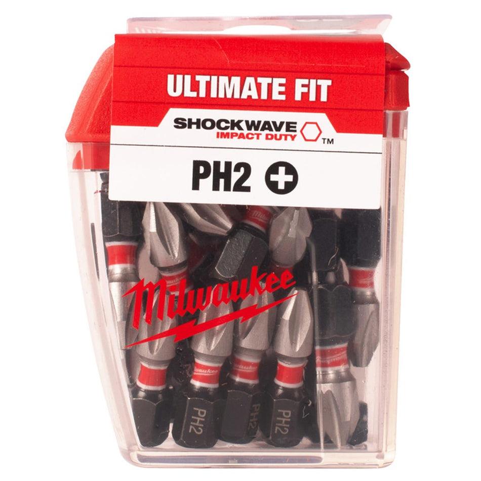 Milwaukee Shockwave PH2 25mm Screwdriver Bits 25pc Pack 4932472037