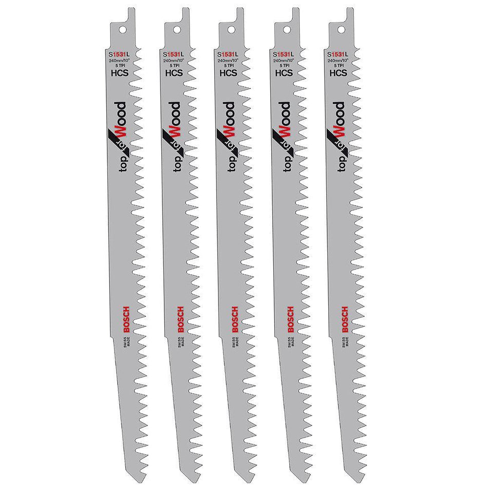 Bosch S1531L Reciprocating Saw Blades For Wood Sharp & Fast Cut Pack of 5 - 2608650676