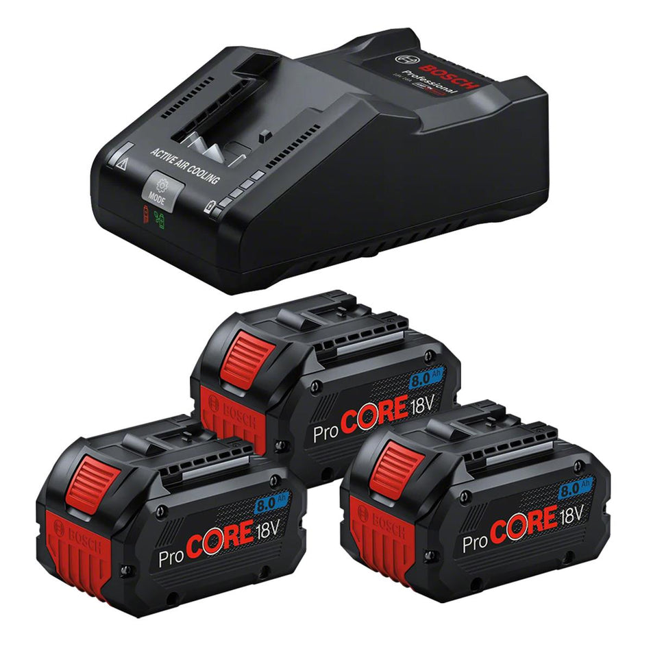 Bosch ProCORE 18V 3 x 8.0Ah Battery Set with GAL 18V-160 Ultra-fast Charger 0615A50050