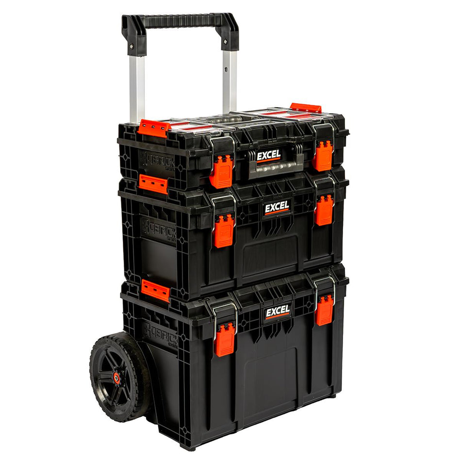 Excel Modular Tool Box Heavy Duty Mobile Storage 3 Piece Set with Wheels