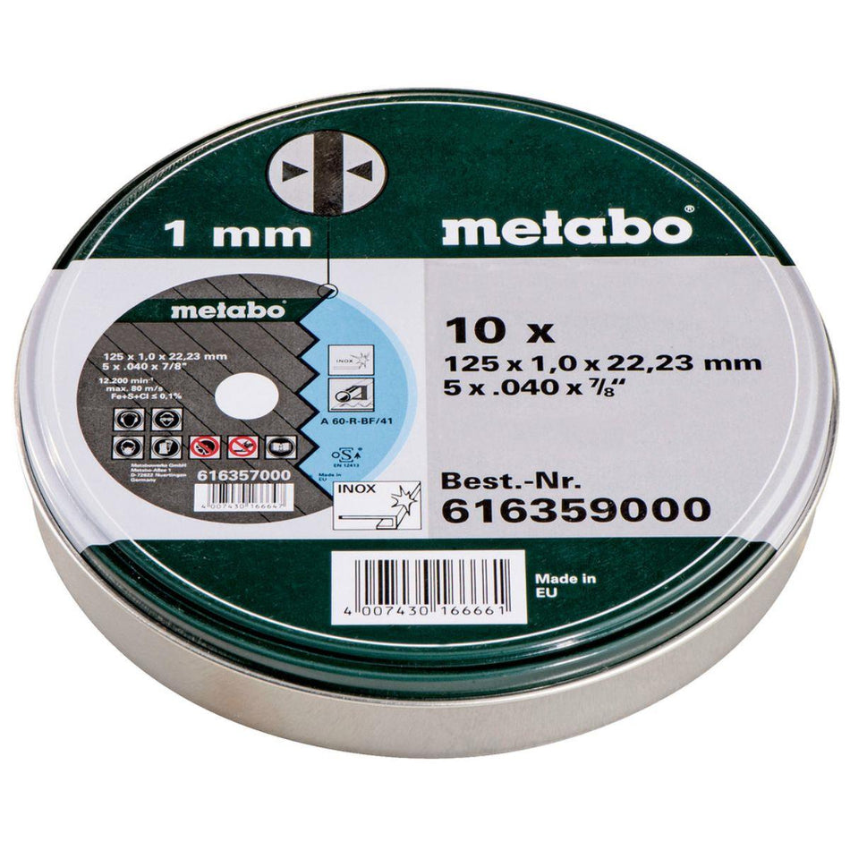 Metabo 125 x 1.0 x 22.23mm Inox Cutting Discs (Pack of 10) 616359000