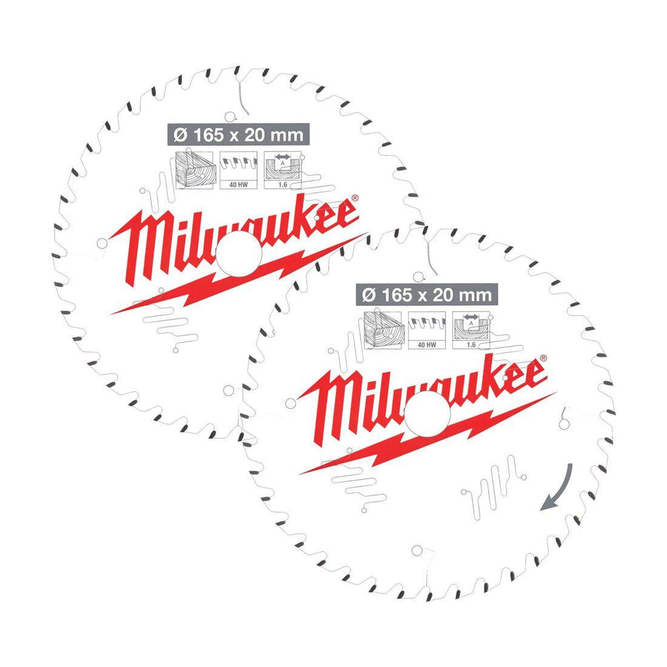 Milwaukee 165mm Circular Saw Blade 40T Pack of 2 4932492433