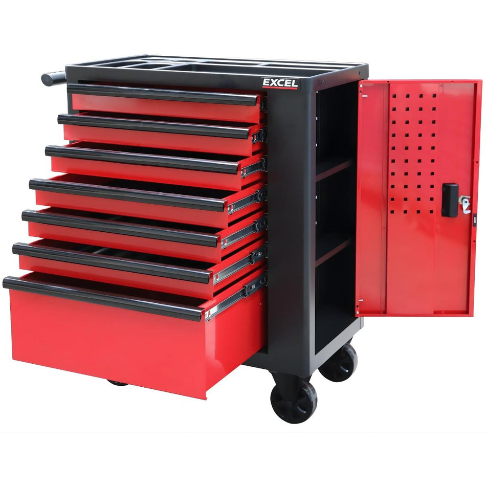 Excel 30" Heavy Duty 7-Drawer Tool Cabinet with Side Storage Red & Black