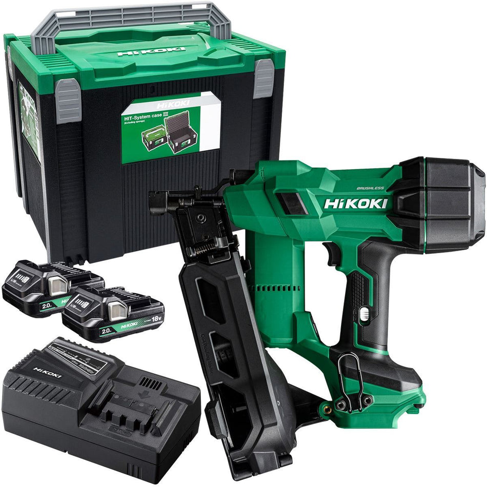 Hikoki NV1845DAJXZ 18V Brushless 2nd Generation Coil Nailer with 2 x 2.0Ah Battery Charger & Case