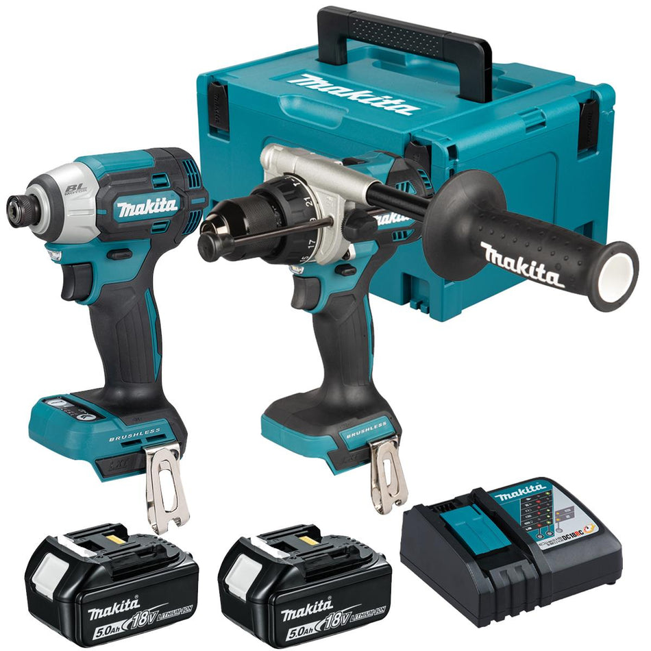Makita DLX2566TJ 18V LXT Brushless Combi Drill & Impact Driver Kit With 2 x 5.0Ah Batteries, Charger & Case