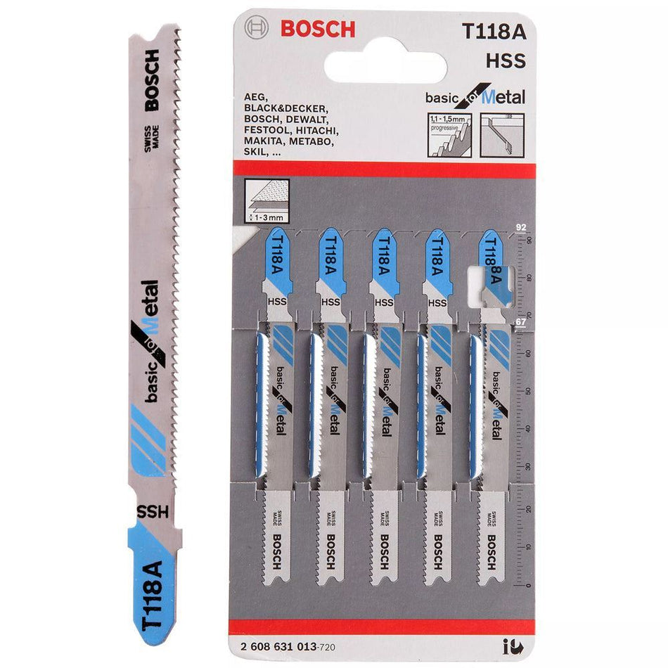 Bosch T118A Jigsaw Blade For Metal HSS Pack of 5 - 2608631013