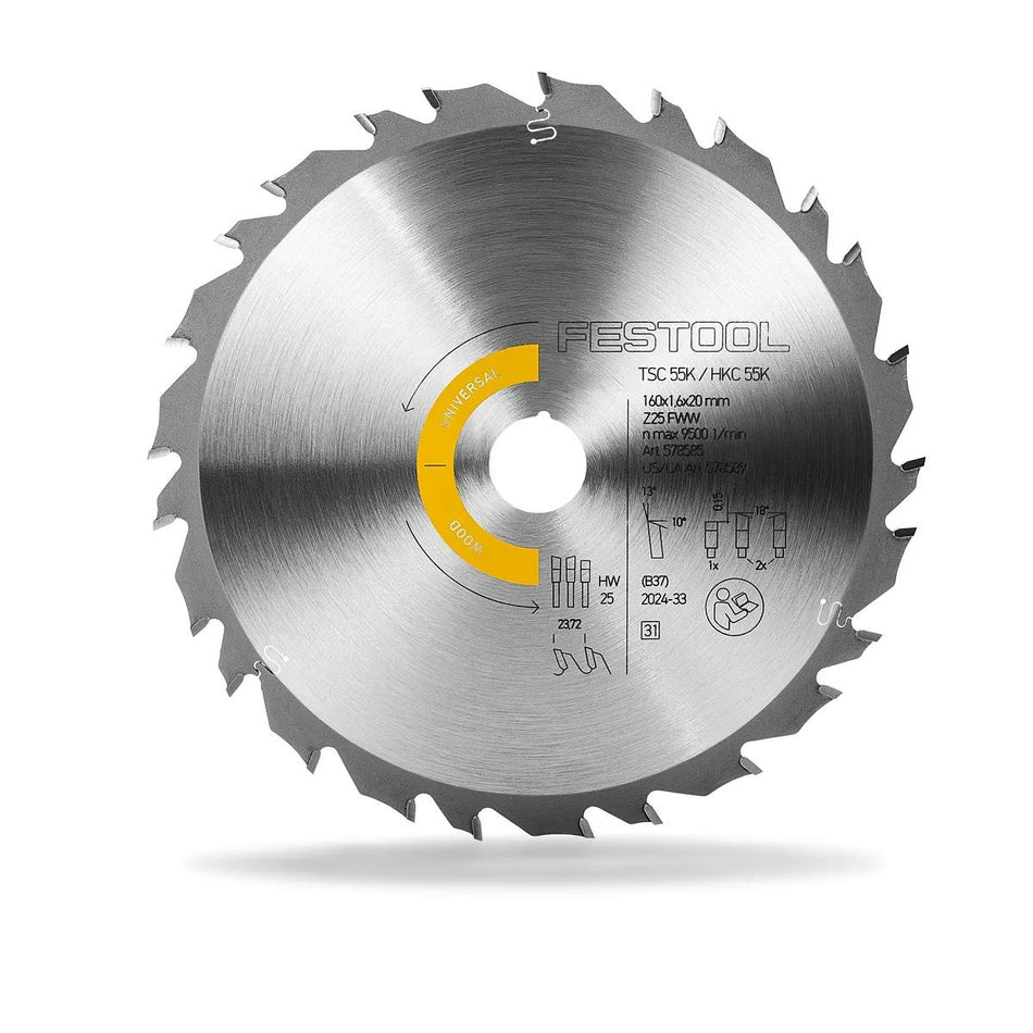 Festool 160mm x 1.6mm x 20mm FWW 25T Wood Universal Saw Blade - 578585
