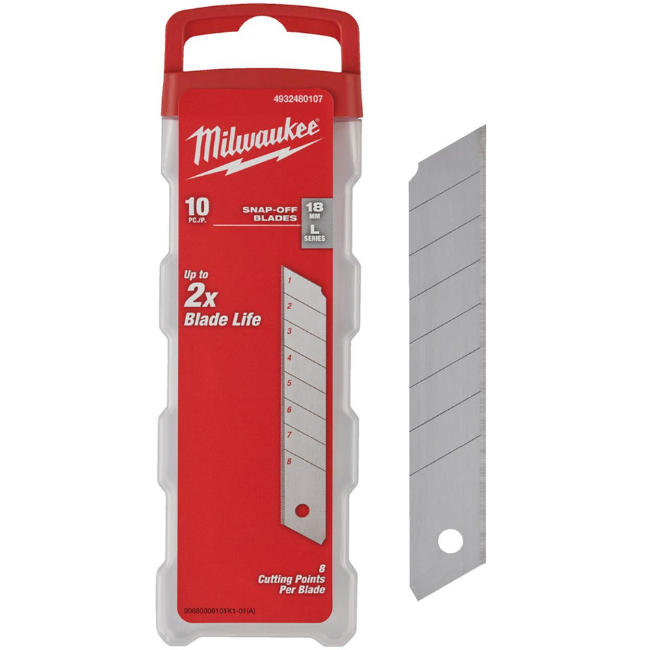 Milwaukee 18mm Snap Knife Replacement Blades Pack of 10 4932480107