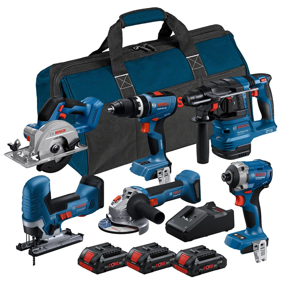 Bosch 0615A5008C 18V Brushless 6 Piece Tool Kit with 3 x 4.0Ah Battery, Charger & Tool Bag